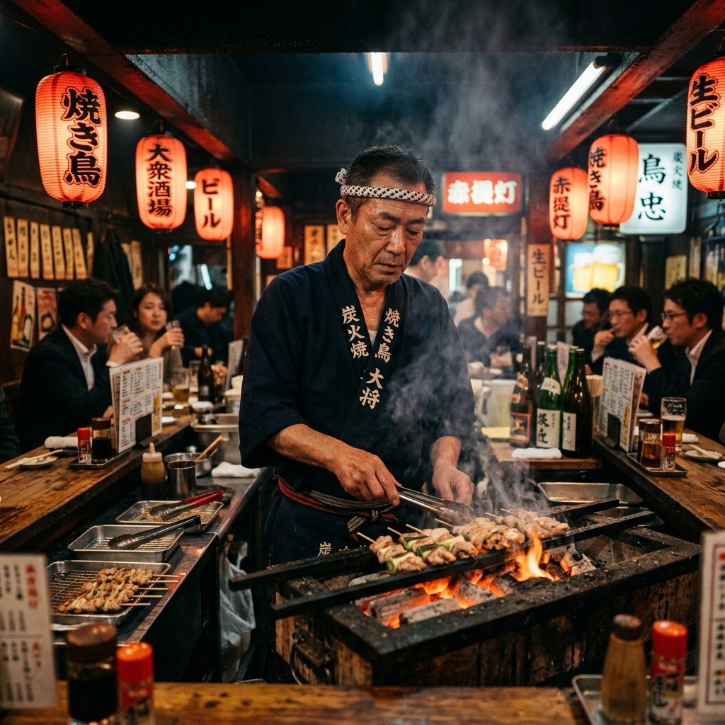 Chef grilling yakitori
